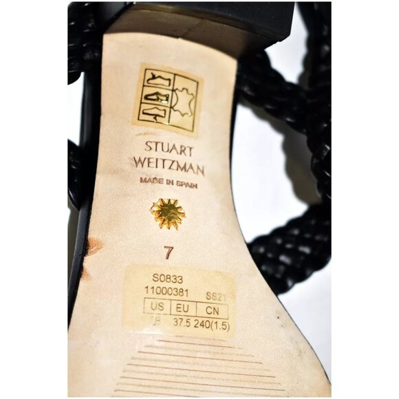 $450 STUART WEITZMAN ROSIE 50 WOVEN BRAIDED SLIDE SANDAL BLACK LEATHER 7 (DB8) - Picture 7 of 7